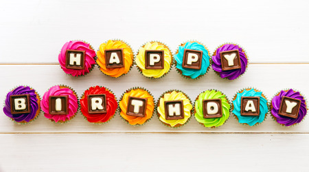 Cupcakes with a birthday greetingの写真素材