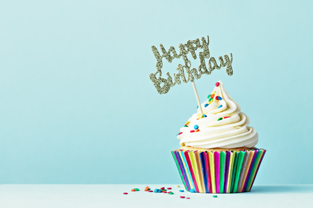 Cupcake with Happy Birthday signの写真素材