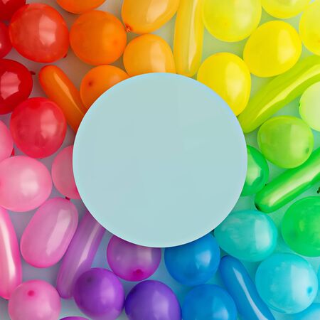 Colorful rainbow balloon background with space for copyの写真素材
