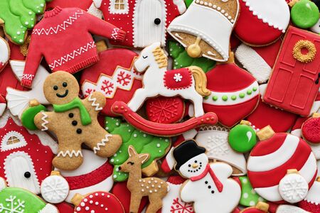 Assortment of decorated Christmas cookiesの写真素材