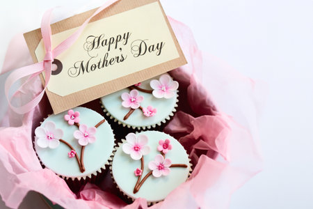 Gift box of Mother's day cupcakesの写真素材