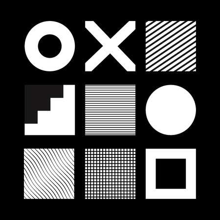 Modern minimalist art with simple shapes in black and white. Geometric pattern ready to use in banners, social media, textile, package, fabric, wallpaper, advertising and flyers.のイラスト素材
