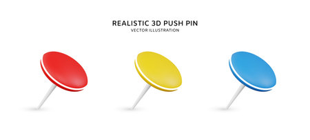 Realistic 3d push pin vector object illustration