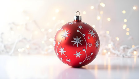Red bauble ornament with a gold loop, set against a clean white backdrop, showcasing its shineの素材