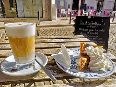 Coffee (portuguese called Galao) and Apple Pie in LoulÃ©, Portugalの写真素材
