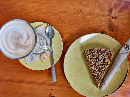 Coffee (portuguese called Galao) and Almond Cake in Portugalの写真素材