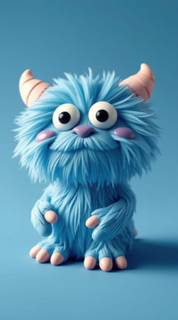 Funny blue monster with big eyes on a blue background. Minimalism.の素材