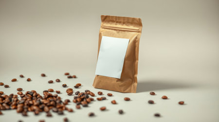 Coffee beans with blank paper package mockup. 3d renderingの素材