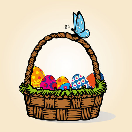 basket full of colored eggsのイラスト素材