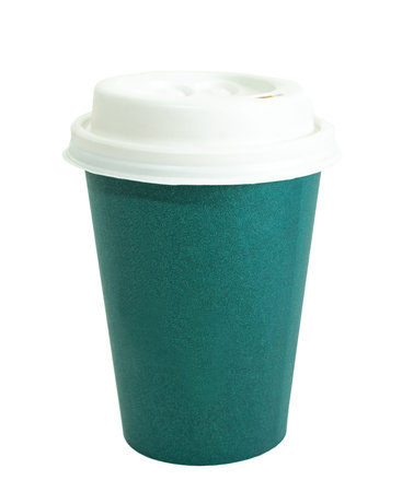 Green takeaway paper cup isolated on white or transparent background.の写真素材