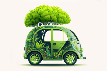 Environmentally friendly vehicle. Generative AI illustration.の素材
