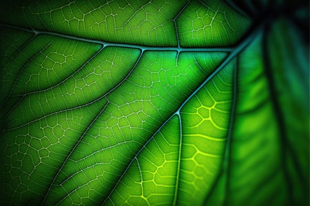 Abstract green texture, nature background, tropical leaf. Generative AI illustration.の素材