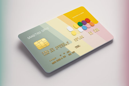 Colorful bank credit card isolated on white background. Generative AI illustration.の素材