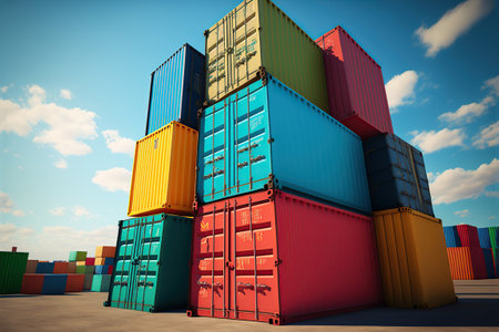 Cargo containers in a port. Generative AI illustration.の素材