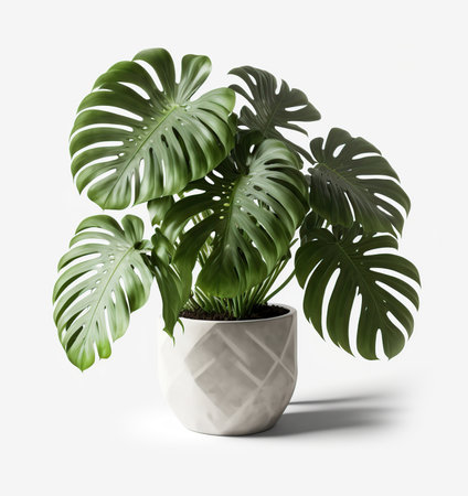 Home plant in pot isolated on white background. Generative AI illustration.の素材