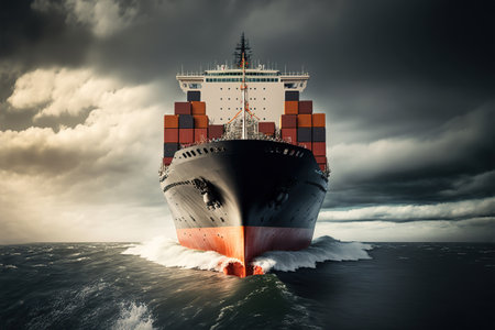 Logistics and transportation of International Container Cargo ship in the ocean. Generative AI illustration.の素材
