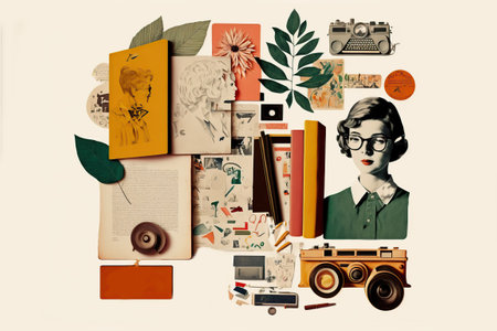 Education concept, on white background, art collage. Generative AI illustration.の素材