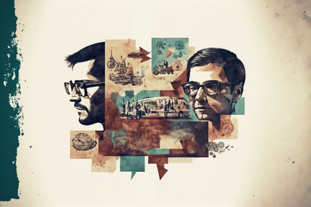 Successful teamwork concept, on white background, art collage. Generative AI illustration.の素材
