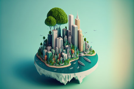 Urban environment, modern city with tall buildings. Generative AI illustration.の素材