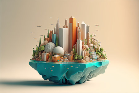 Urban environment, modern city with tall buildings. Generative AI illustration.の素材