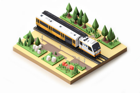 Isometric view of a train, on white background. Generative AI illustration.の素材