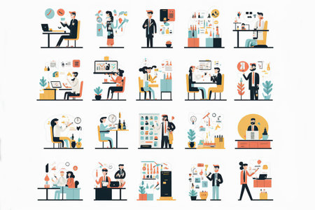 Abstract flat business drawing on white background. Generative AI illustration.の素材