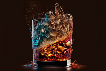 Drink with ice cocktail splash. Generative AI illustration.の素材