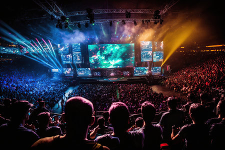 Unleashing the Passion and Power of E-Sports in the Arena. Generative AI illustration.の素材