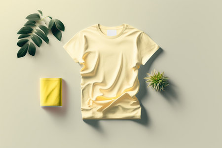 Yellow T-shirt Short sleeve oversize, template, mockup. Generative AI illustration.の素材