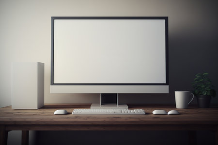 Clean and Modern PC Monitor Mockup for Your Next Design. Generative AI illustration.の素材
