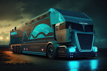 Future of autonomous cargo transportation, AV cargo truck. Generative AI.の素材