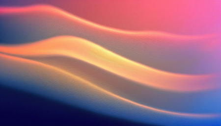 Waves abstract blurred light pink, yellow and orange background. Generative AI illustration.の素材