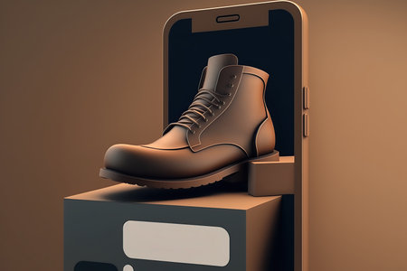 Male leather shoes online store, mobile phone app, website. Generative AI illustration.の素材