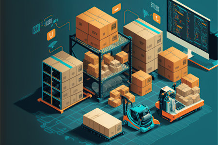 Warehouse logistics and transport. Generative AI illustration.の素材