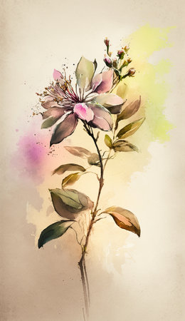 Watercolor flower isolated on pastel background. Generative AI illustration.の素材