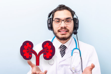 Doctor working online in a consultation, renal disease. kidney disease.の写真素材