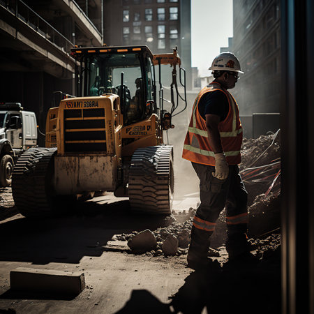 Construction site, paving the street. Generative AI illustration.の素材