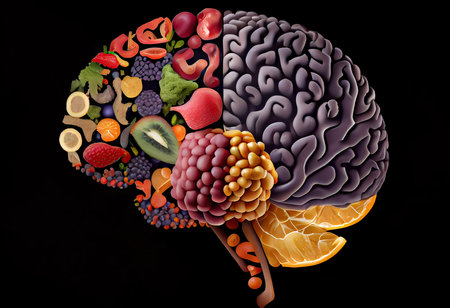 Food for thought, eating healthy food. Generative AI illustration.の素材