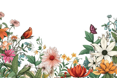 Border flower around white background. Spring illustration.のイラスト素材