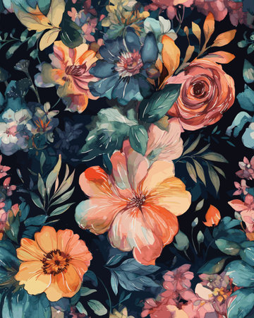 Vector illustration of a seamless floral patternのイラスト素材