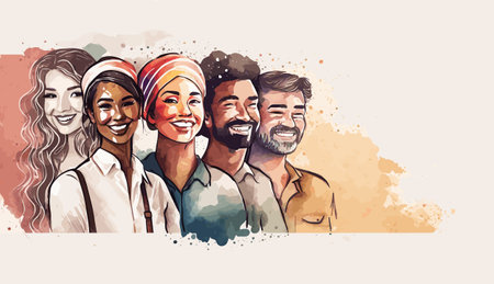 Banner of a Diverse teamwork on Labor Day, happy looking at the camera.のイラスト素材