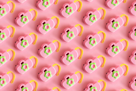Pattern, Isolated toy camera, pink color, on pink background. top view.の写真素材