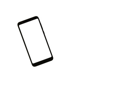 cell phone on white background, zenith view. mockup.の写真素材