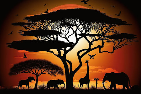 Celebrate happy Africa Day, nature scene. Generative AI illustration.の素材