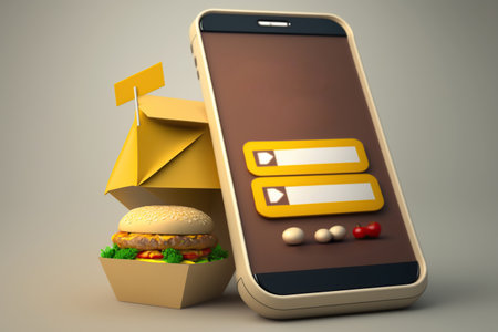 Mobile app to order delivery food. Generative AI illustration.の素材