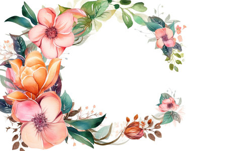 Flower watercolor wallpaper, on white background. Generative AI illustration.の素材