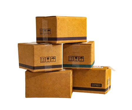 Cardboard boxes of products, delivery, isolated on white background. graphic resource