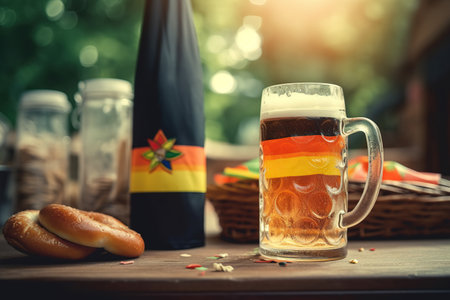 Oktoberfest, beer mug, festival. Generative AI illustration.の素材