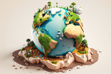 paper art, Green planet Earth. Generative AI illustration.の素材