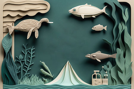 Paper art, Ecology and world environment day. Generative AI illustration.の素材